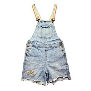 Denim Overall Bib Shorts Adjustable Stretch Denim Jumpsuit Blue Size M‎